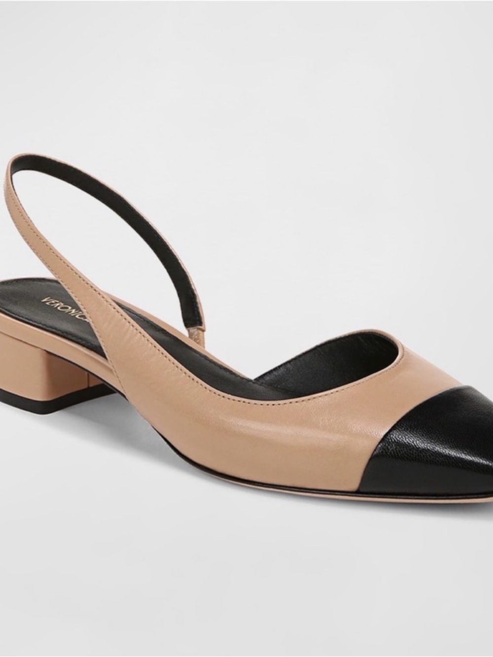 VERONICA BEARD Cecile Leather Cap Toe Slingback Sandals Shoes Beige/Black $375